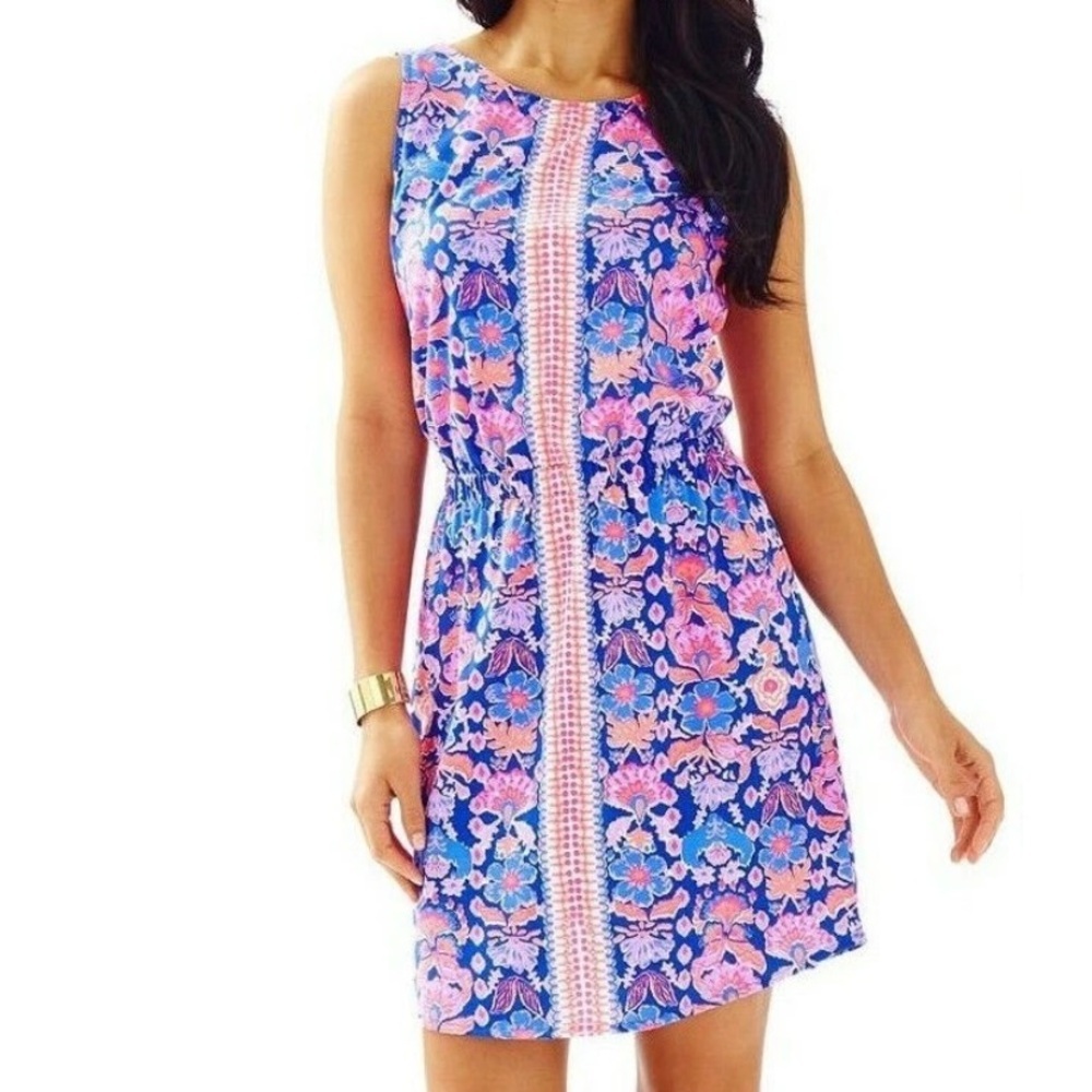 Sleeveless Blue & Pink Floral Summer Dress - Picture 5 of 13